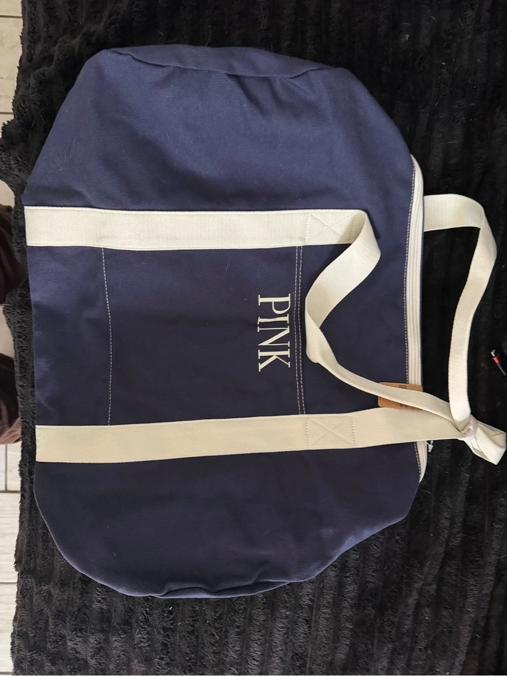 PINK Victoria's Secret Navy Duffel Bag with Cream Straps
